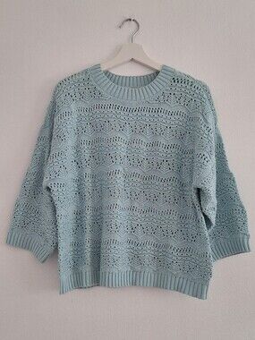 NWT WoolOvers Women's Light Blue Openwork Crewneck Sweater